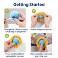 Load image into Gallery viewer, Step-by-step guide for charging, installing a plush cover, and starting playtime with a cat toy.