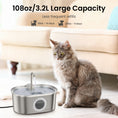 Load image into Gallery viewer, A fluffy gray cat sitting next to a large 3.2L PawsPik cat water fountain.
