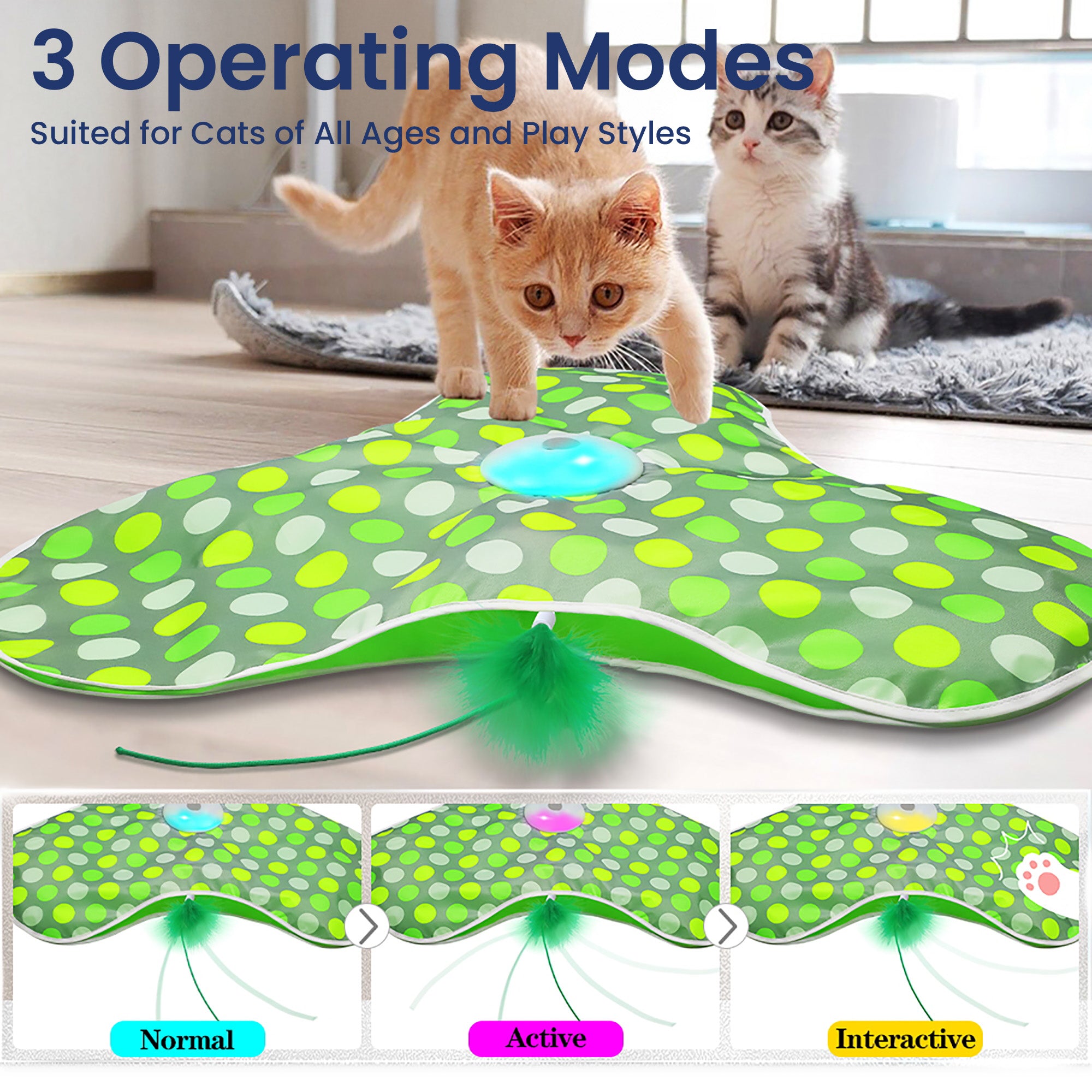 Image representing two cats playing with PawsPik Interactive Cat Toy with 3 operating modes.
