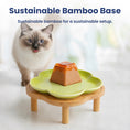 Load image into Gallery viewer, PawsPik® Flower Ceramic Feeding Cat Plate with Raised Bamboo Stand