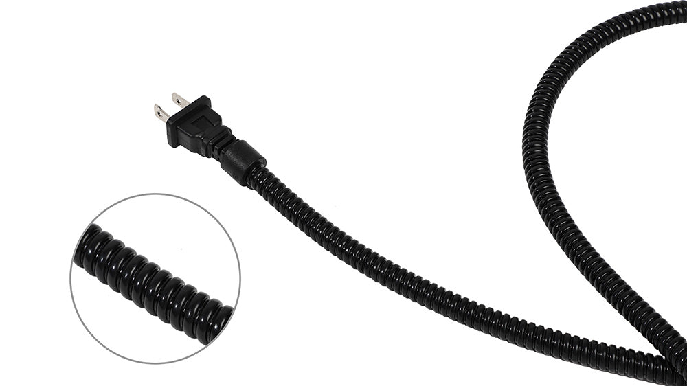 Black chew-resistant cord with reinforcements, plug shown, on white background.