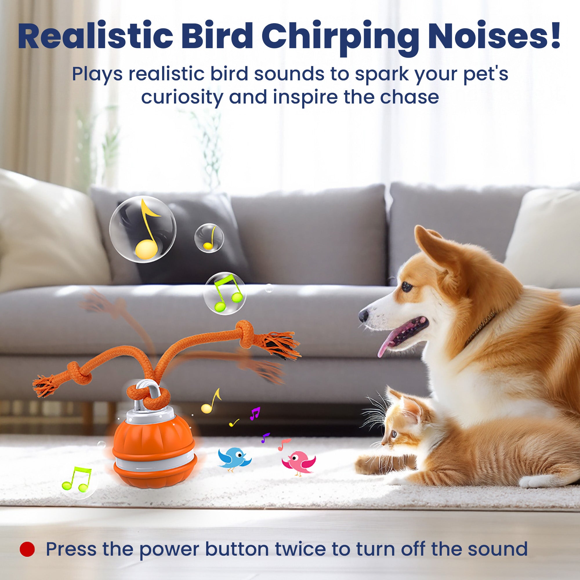 PawsPik® Rope Runner Interactive Squeaky Rechargeable Small Dog Ball & Rope Toy
