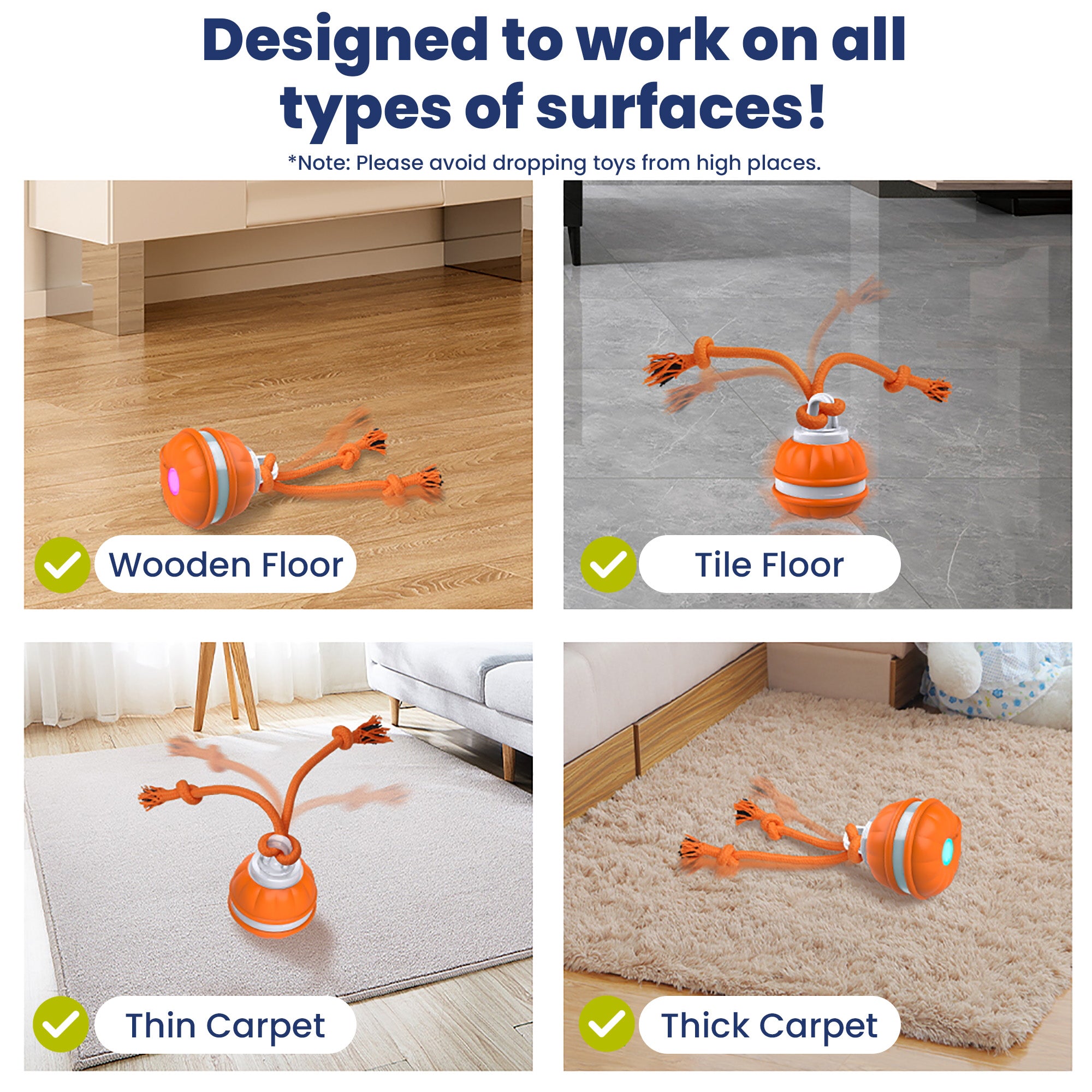 PawsPik® Rope Runner Interactive Squeaky Rechargeable Small Dog Ball & Rope Toy