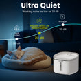 Load image into Gallery viewer, A sleeping cat on a cozy pet bed next to a PawsPik NOVA-01 cat water fountain, emphasizing its ultra-quiet operation at 23 dB.
