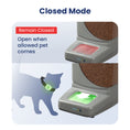 Load image into Gallery viewer, Pawspik Portion Pro automatic pet feeder in Closed Mode, opens only for a tagged cat illustrated with a green signal.