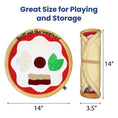 Load image into Gallery viewer, Colorful pizza-themed dog toy measures 14” with toppings, rolls up for easy storage, emphasizes fun and interactive play.