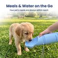 Load image into Gallery viewer, PawsPik® Paw Shaped 2-in-1 Pet Travel Bottle with Food Storage for Dogs & Cats, Blue