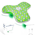 Load image into Gallery viewer, Interactive cat toy featuring a green polka dot cushion, a feather attachment, and USB charging cable, designed for feline fun.