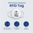 Load image into Gallery viewer, 2024 RFID white tag for PawsPik Auto Dog Feeders featuring a slim design, silicone loops for easy attachment, and splash resistance.