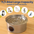 Load image into Gallery viewer, A stainless steel Dog Waterer with flowing water, surrounded by images of a dog, cat, rabbit, and birds, suitable for multiple pets.