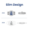 Load image into Gallery viewer, Comparison of PawsPik Portionpro Pet Feeder White Tags from 2022 and 2024, highlighting a slimmer design with subtle color and shape changes.