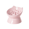 Load image into Gallery viewer, A cute pink ceramic cat-shaped slow feeder bowl with a raised interior pattern, perfect for managed feeding.