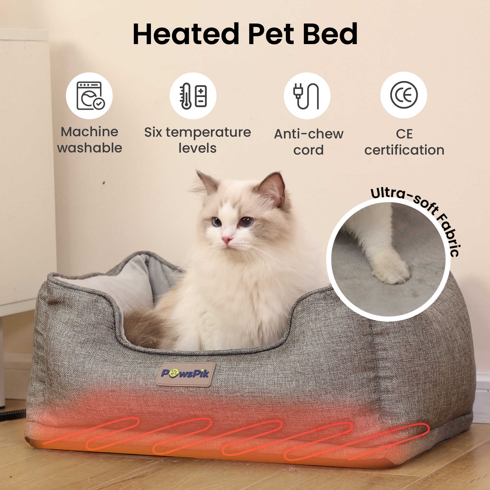 PawsPik® Heated Pet Bed for Cats and Dogs
