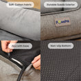 Load image into Gallery viewer, Collage of the PawsPik heated pet bed features: soft cotton fabric, durable suede, easy zip, and non-slip bottom.