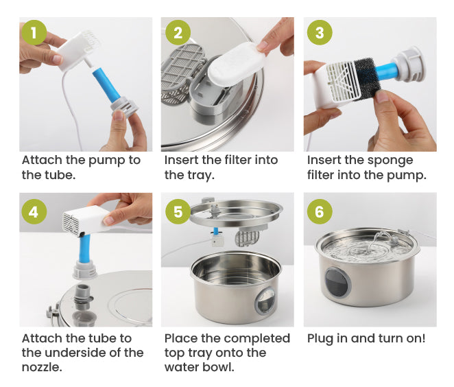 Image illustrating installation method of PawsPik Dog Water Fountain.