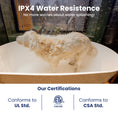 Load image into Gallery viewer, A dog shaking off water in a bathtub with texts about IPX4 Water Resistance and certification logos of PawsPik Pet Vacuum Cleaner.