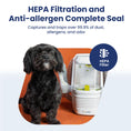 Load image into Gallery viewer, A black dog sits beside PawsPik Dog Grooming Kit on an orange background, promoting allergen removal and air cleaning efficiency.