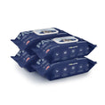 Load image into Gallery viewer, Stack of four dark blue colored cat cleaning wipes by PawsPik with white text and an image of a dog on it.