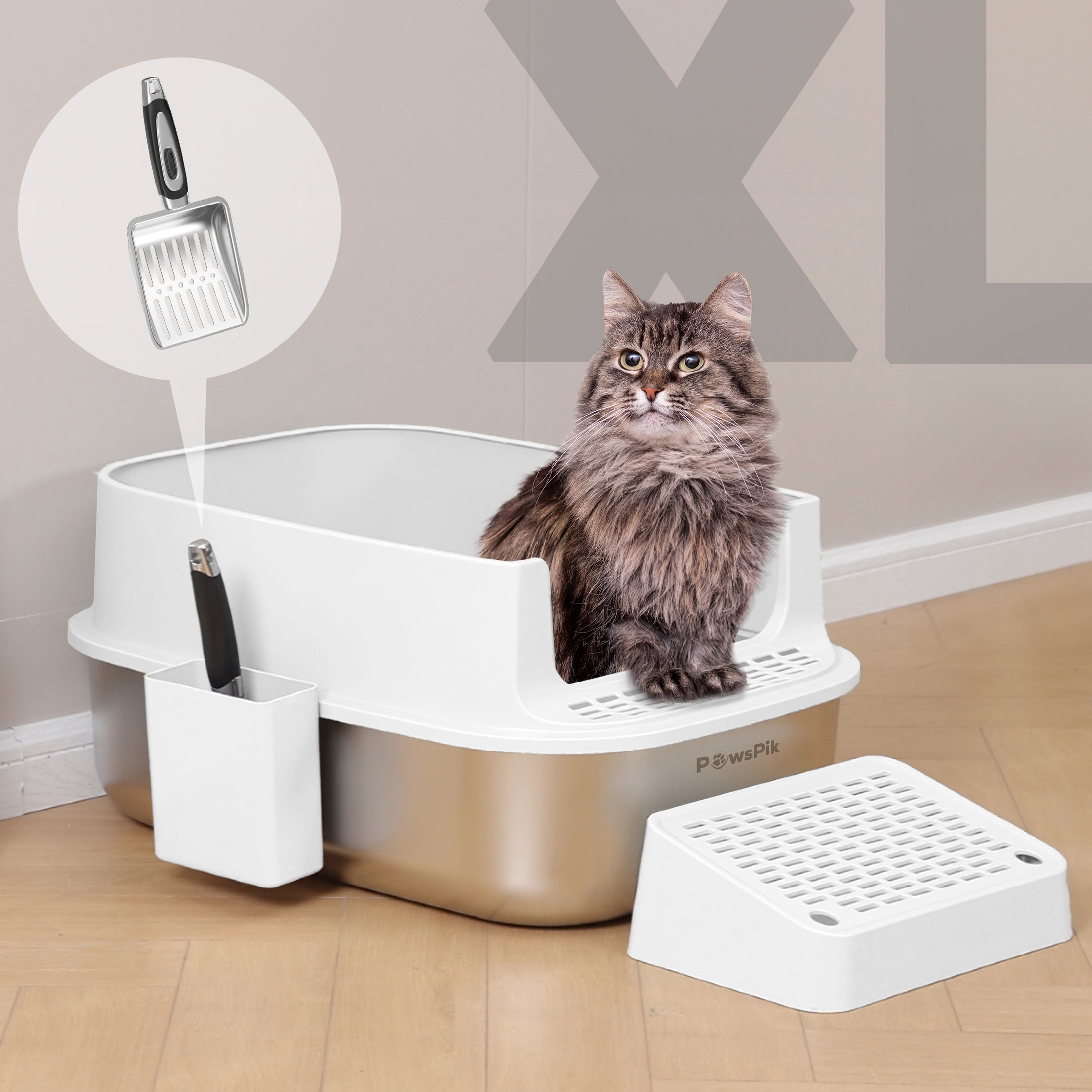 PawsPik® Enclosed Cat Litter Box XL Made with 304 Stainless Steel