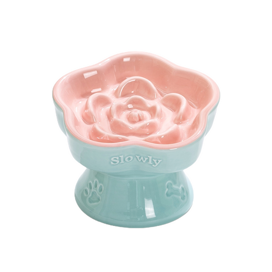PawsPik Raised Ceramic Slow Feeder Dog & Cat Food Bowl