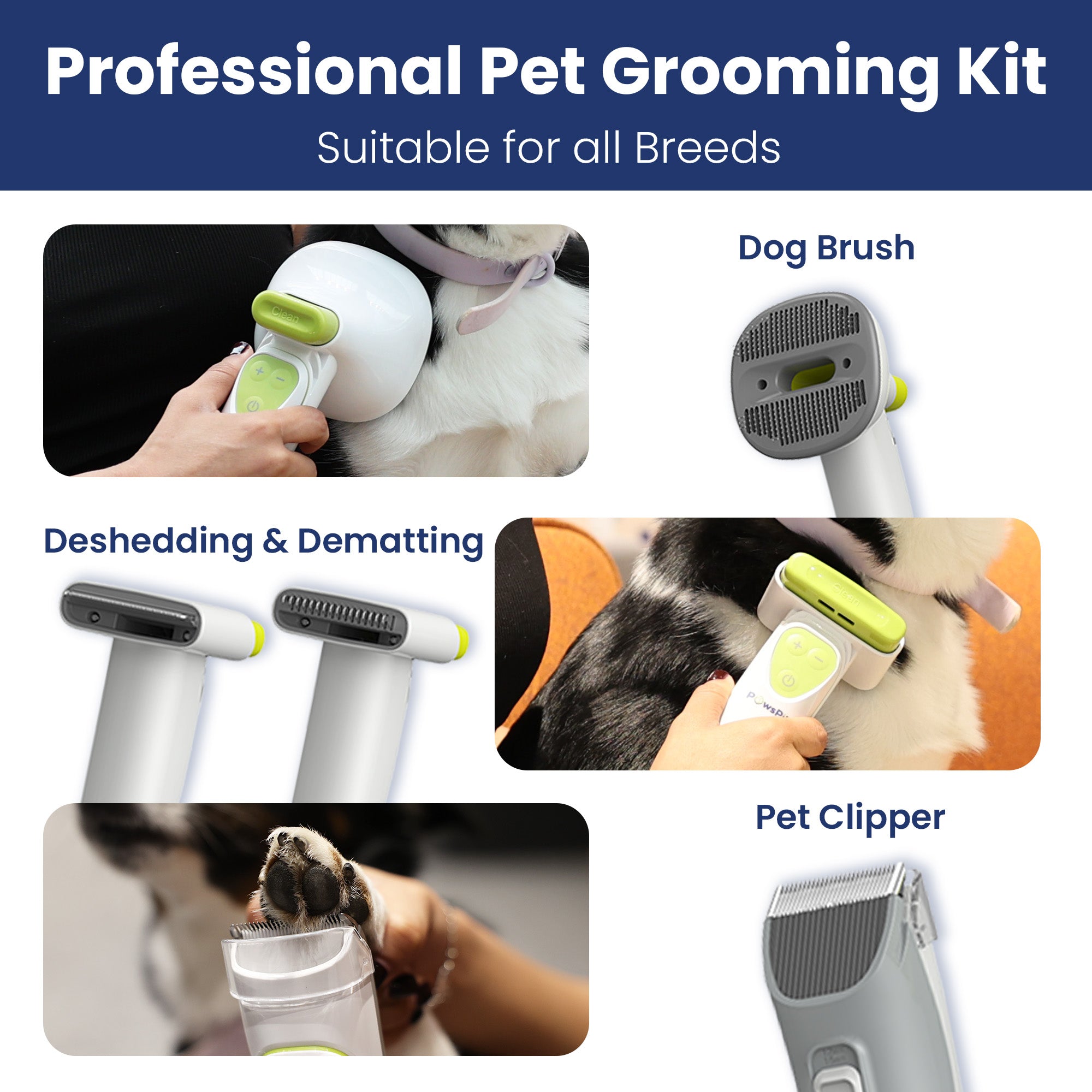 PawsPik® Professional Pet Vacuum Grooming Kit with 7 Attachments