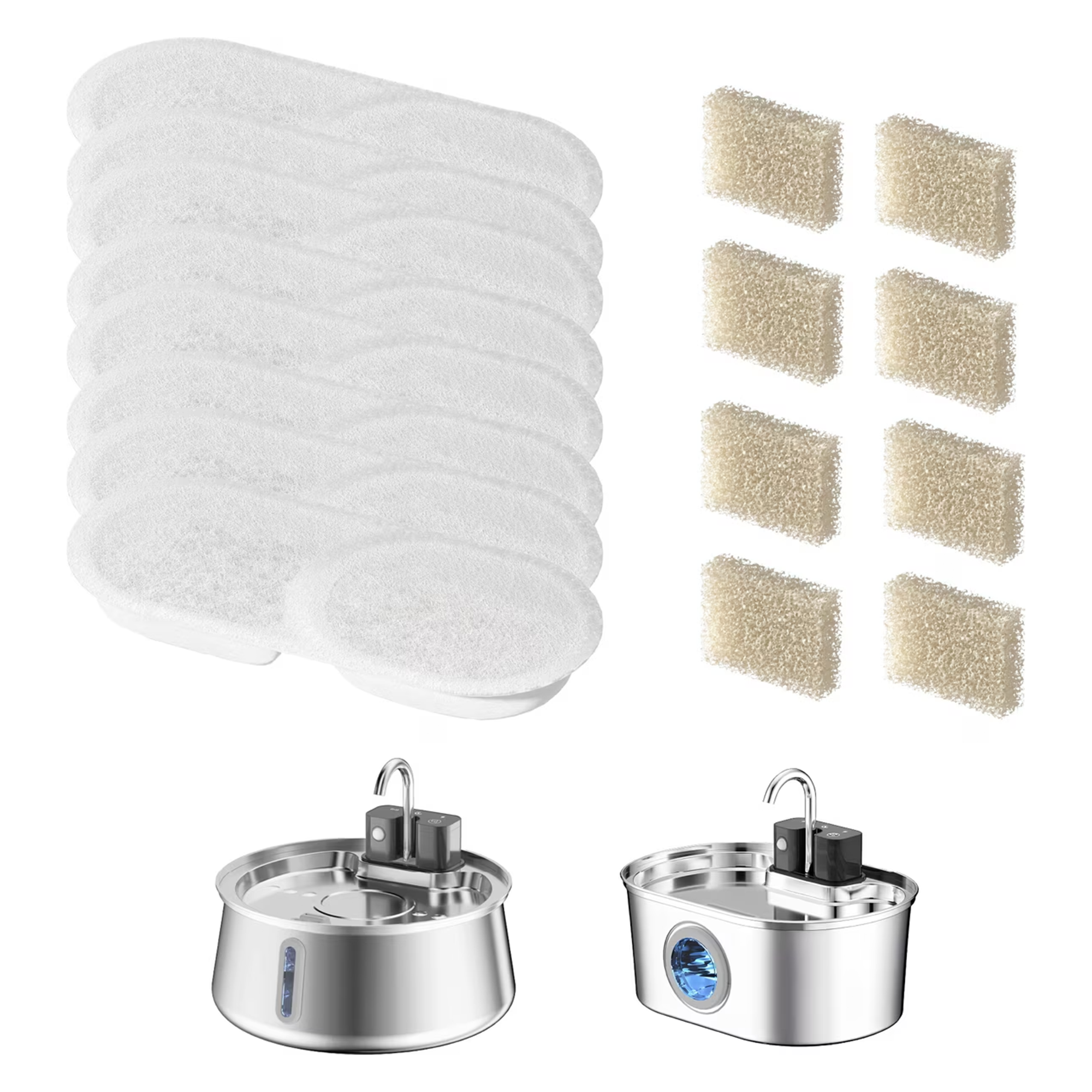 PawsPik® Stainless Steel Battery-Operated Water Fountain Oval and CIrcular replacement filters