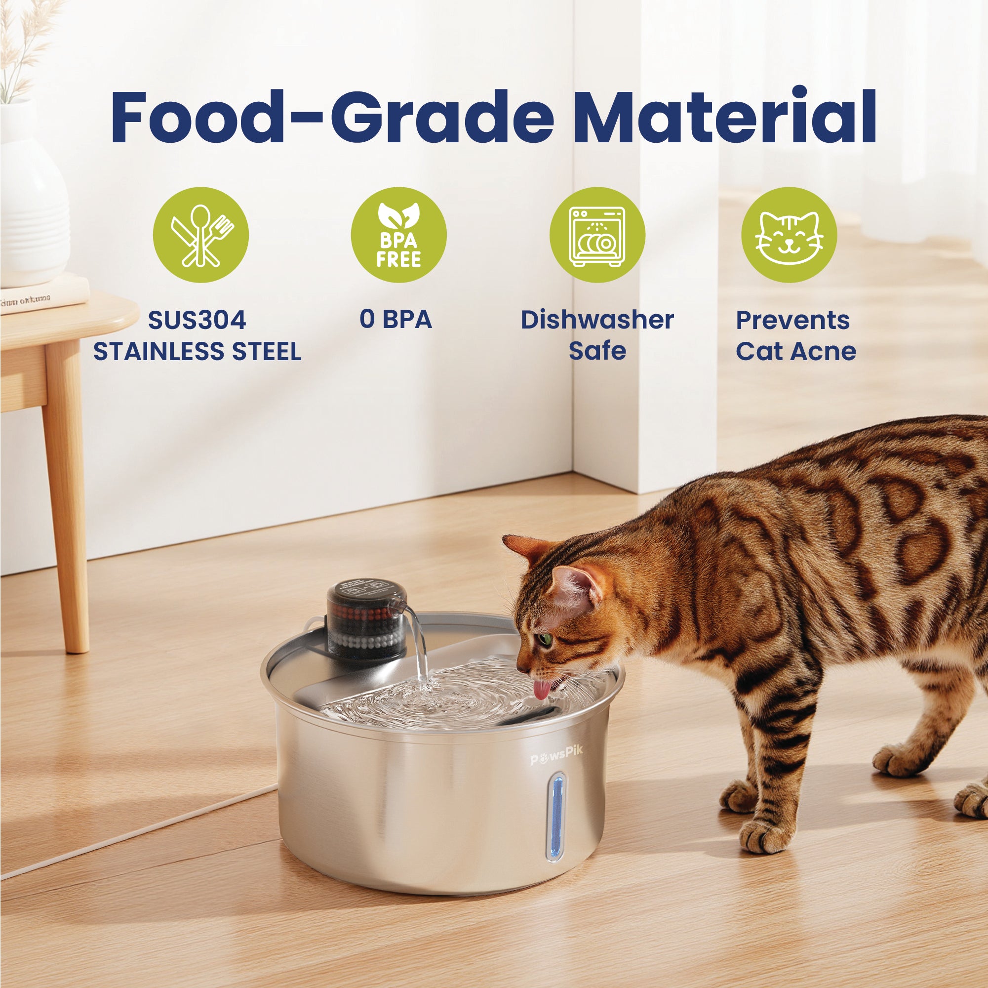 PawsPik® PureFlow MAX Stainless Steel Cat and Small Dog Water Fountain, 3.2 L