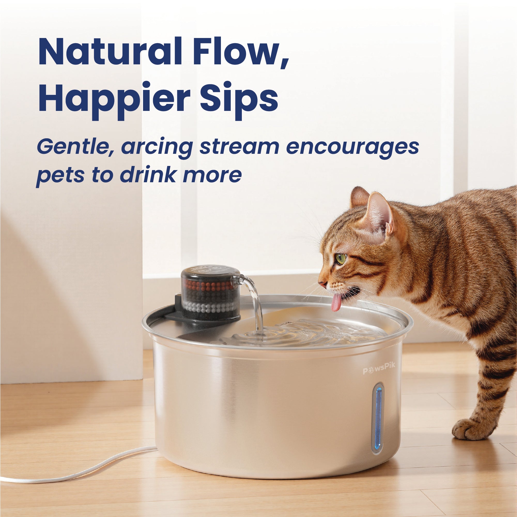 PawsPik® PureFlow MAX Stainless Steel Cat and Small Dog Water Fountain, 3.2 L