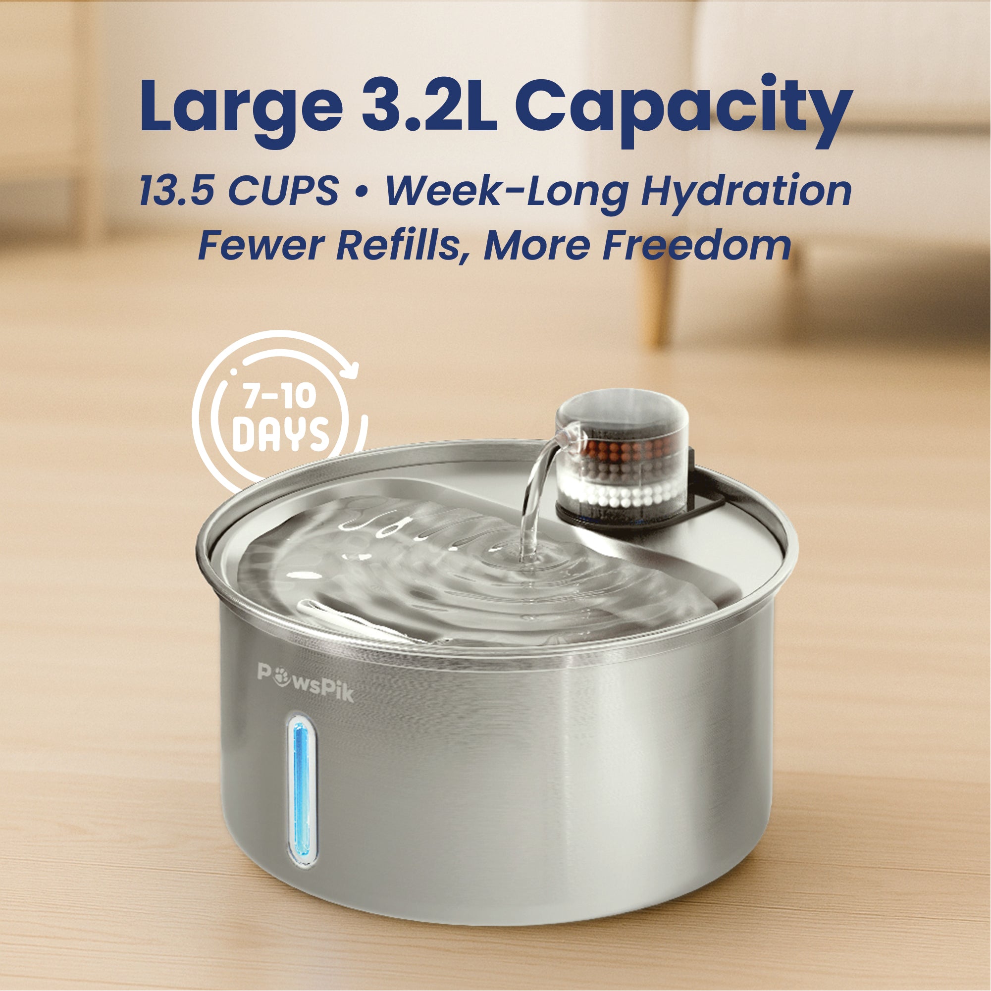 PawsPik® PureFlow MAX Stainless Steel Cat and Small Dog Water Fountain