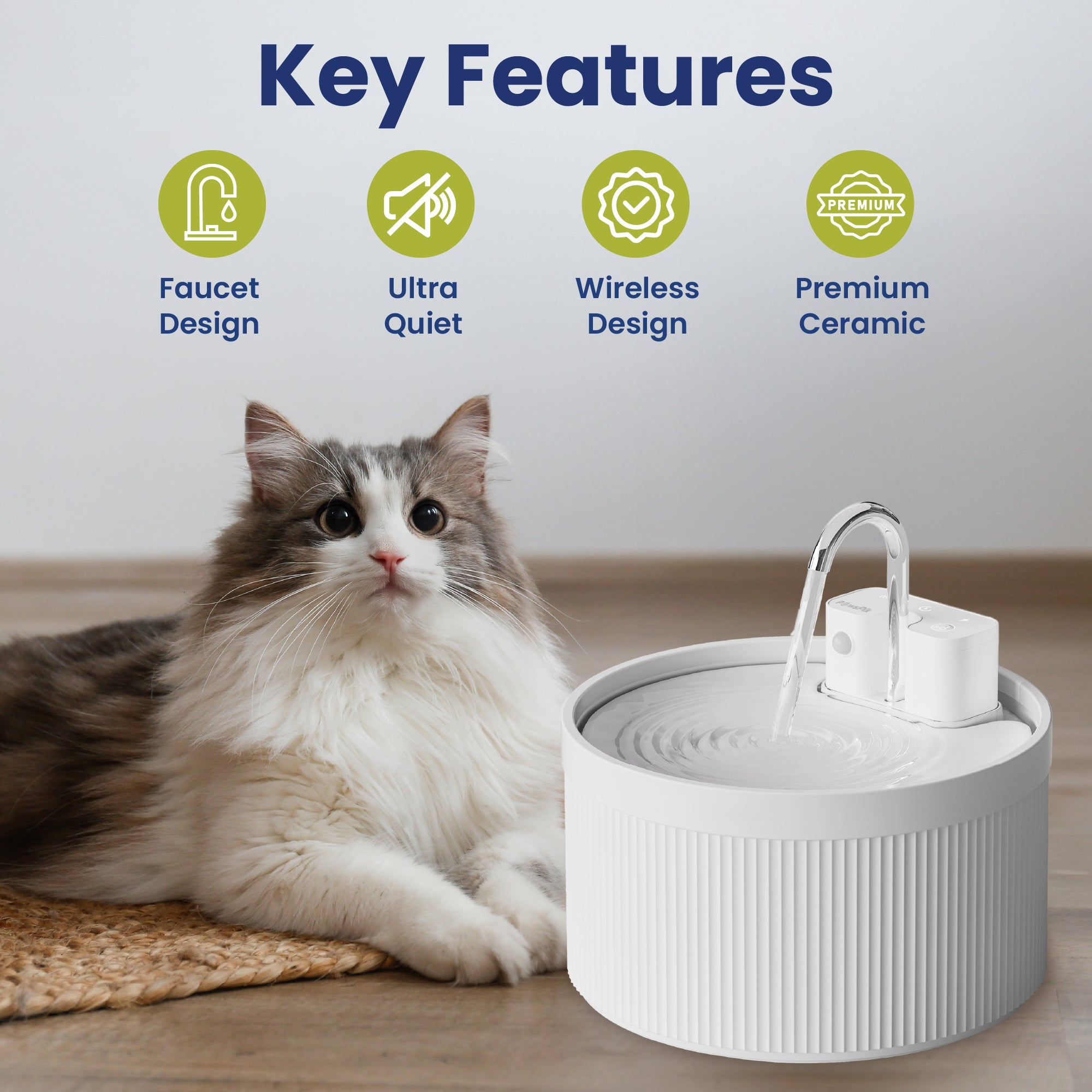 PawsPik® CeramiFlow Ceramic Battery-Operated Faucet Pet Water Fountain