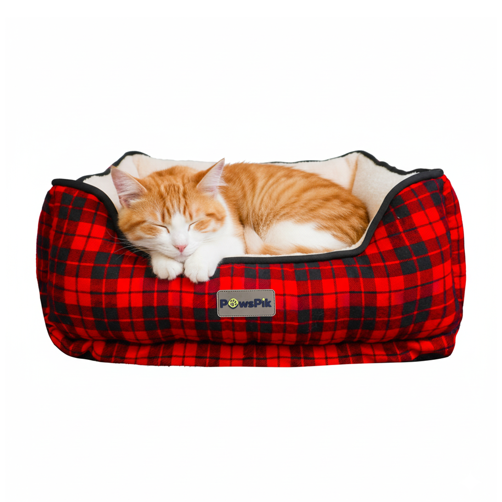 PawsPik® Cozy Fleece & Plush Cat & Dog Orthopedic Bolster Bed, Red Flannel