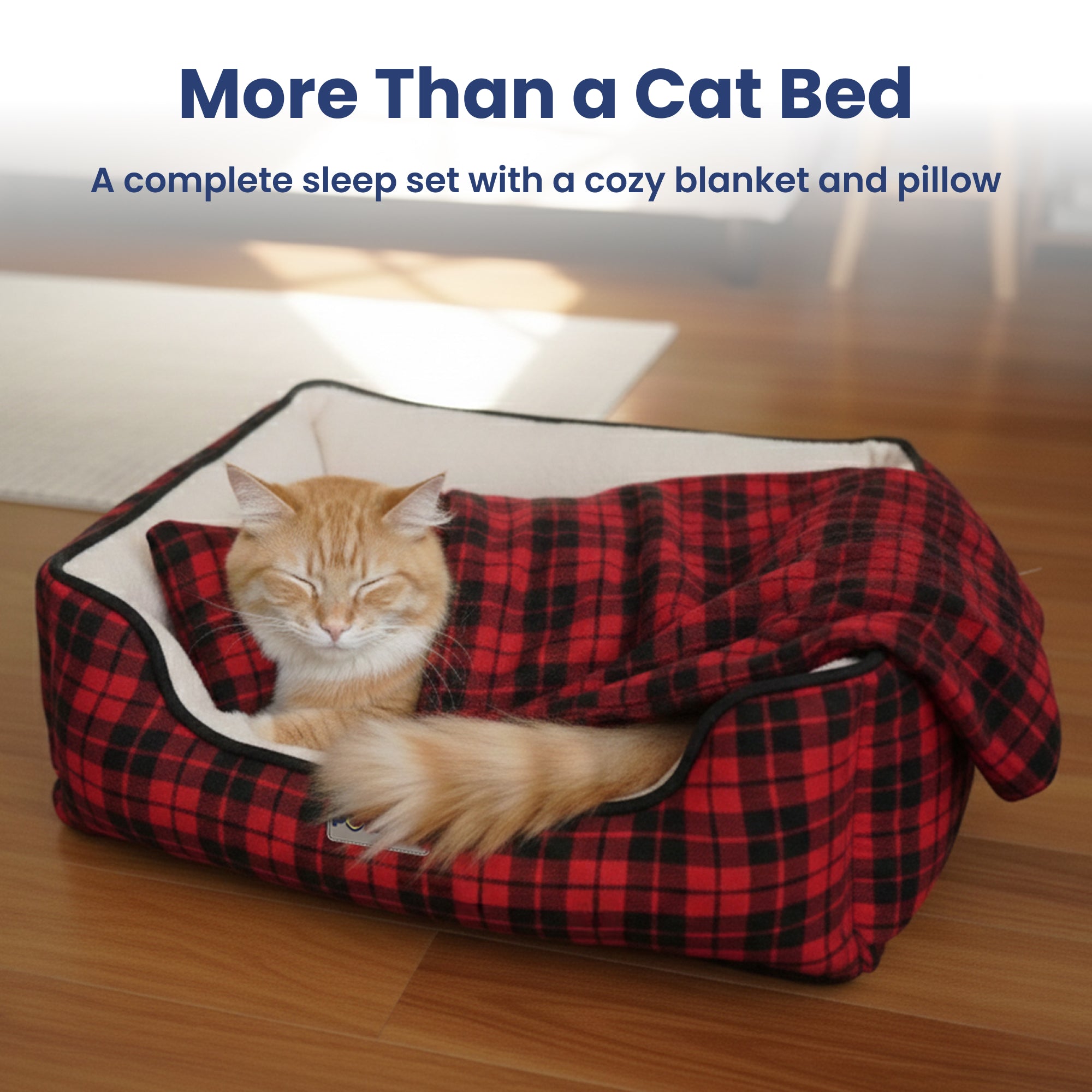 PawsPik® Cozy Fleece & Plush Cat & Dog Orthopedic Bolster Bed, Red Flannel