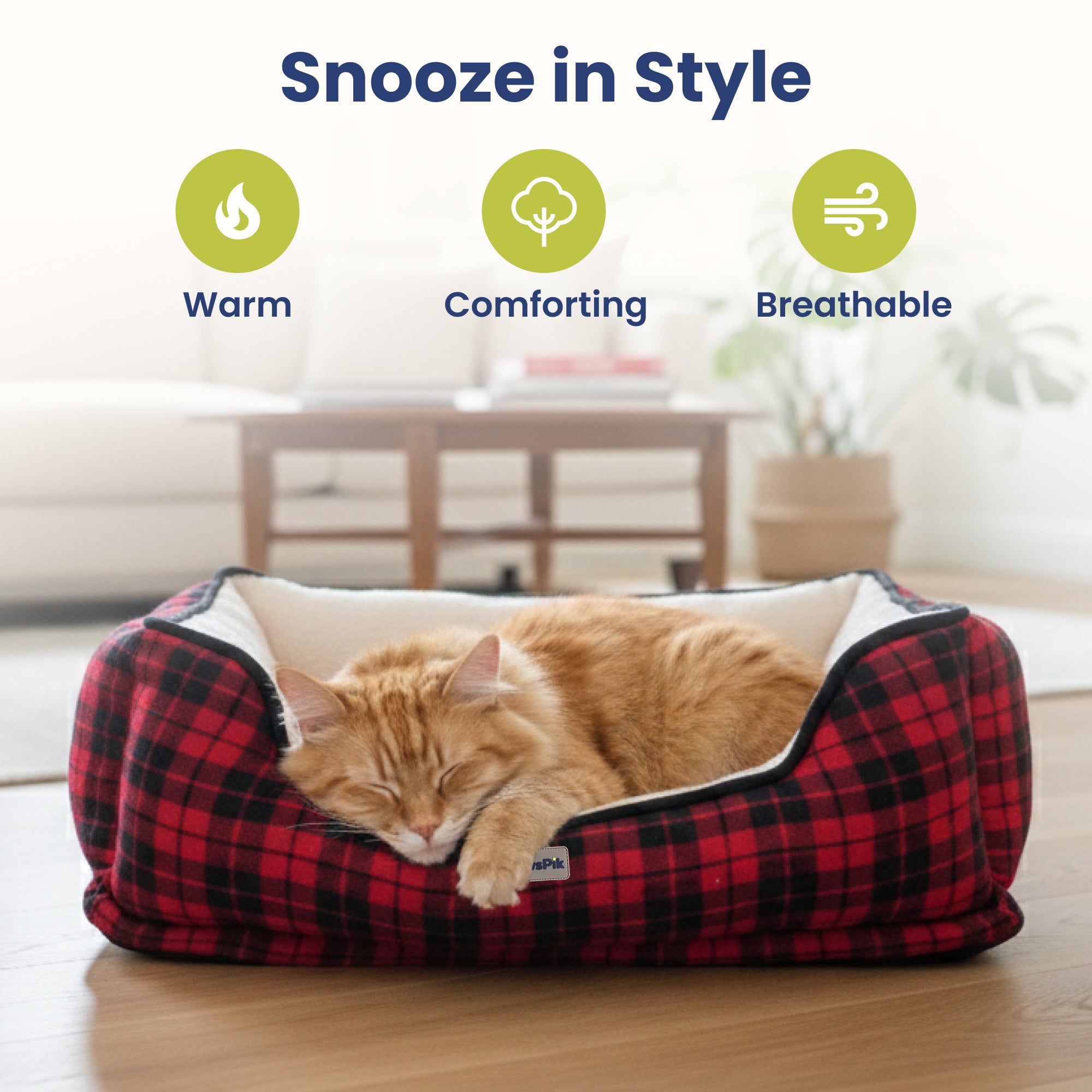 PawsPik® Cozy Fleece & Plush Cat & Dog Orthopedic Bolster Bed, Red Flannel