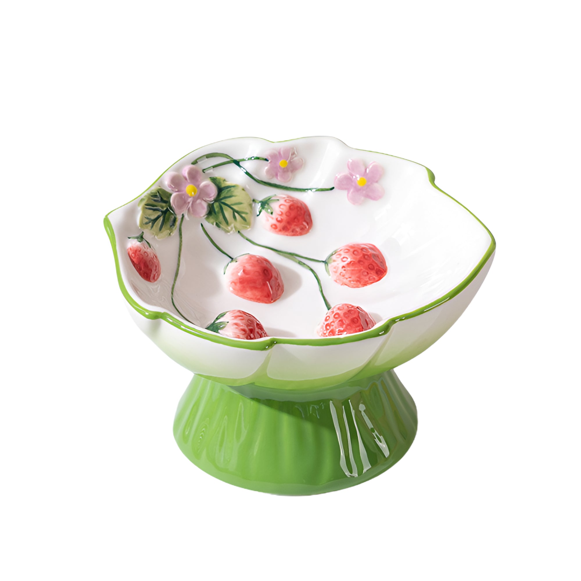 PawsPik® PawsPik Strawberry Blooms Elevated Ceramic Cat Bowl