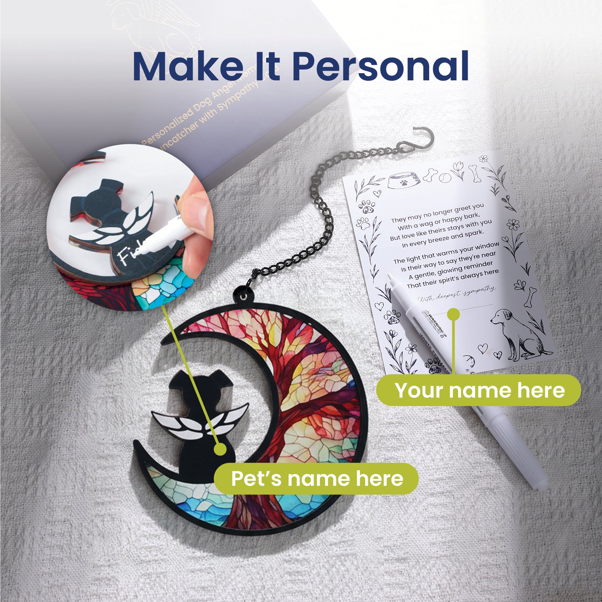 PawsPik® Personalized Angel Memorial Pet Suncatcher with Sympathy Card