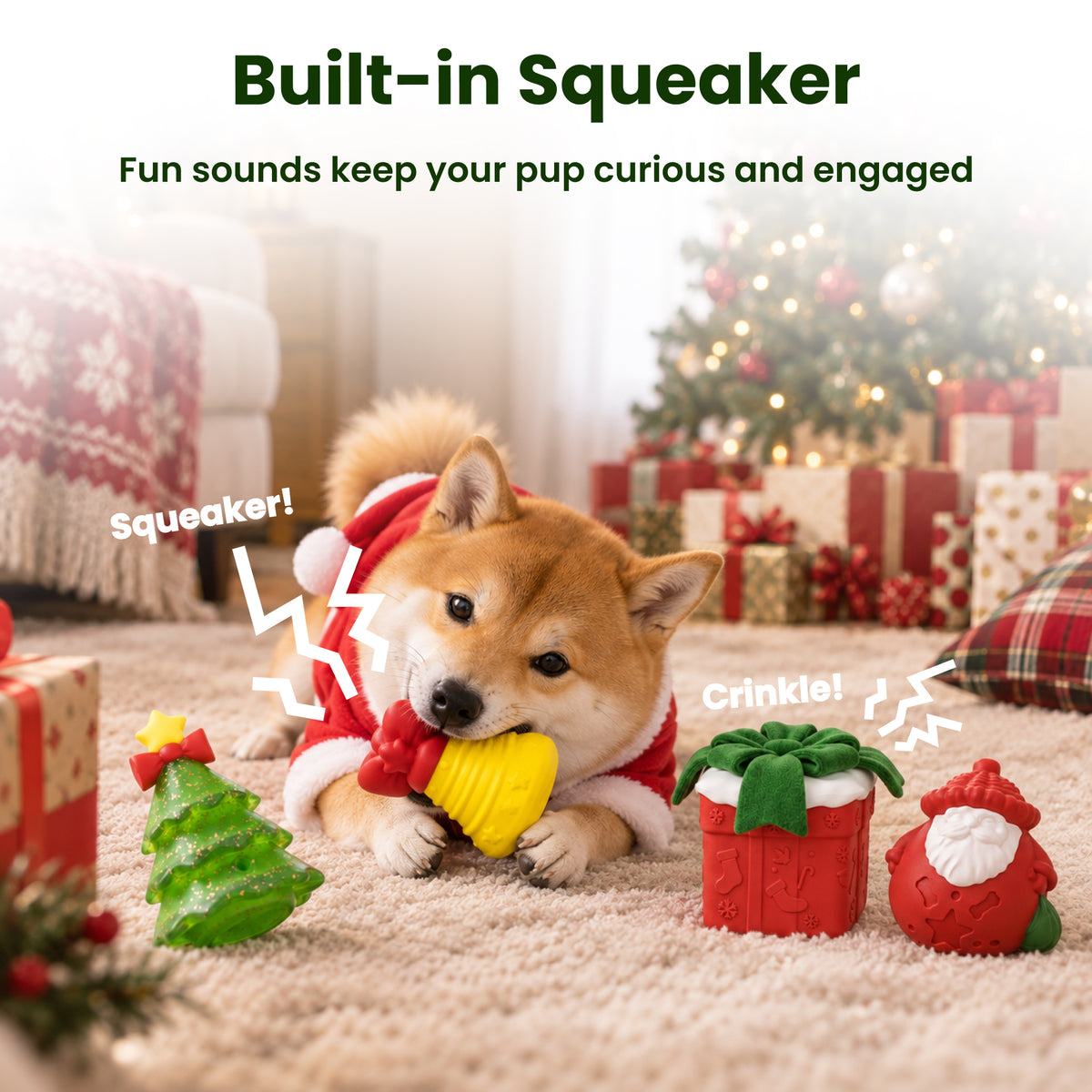 PawsPik® Christmas Bundle Holiday Squeaky & Dental Chew Dog Toy, 4 count