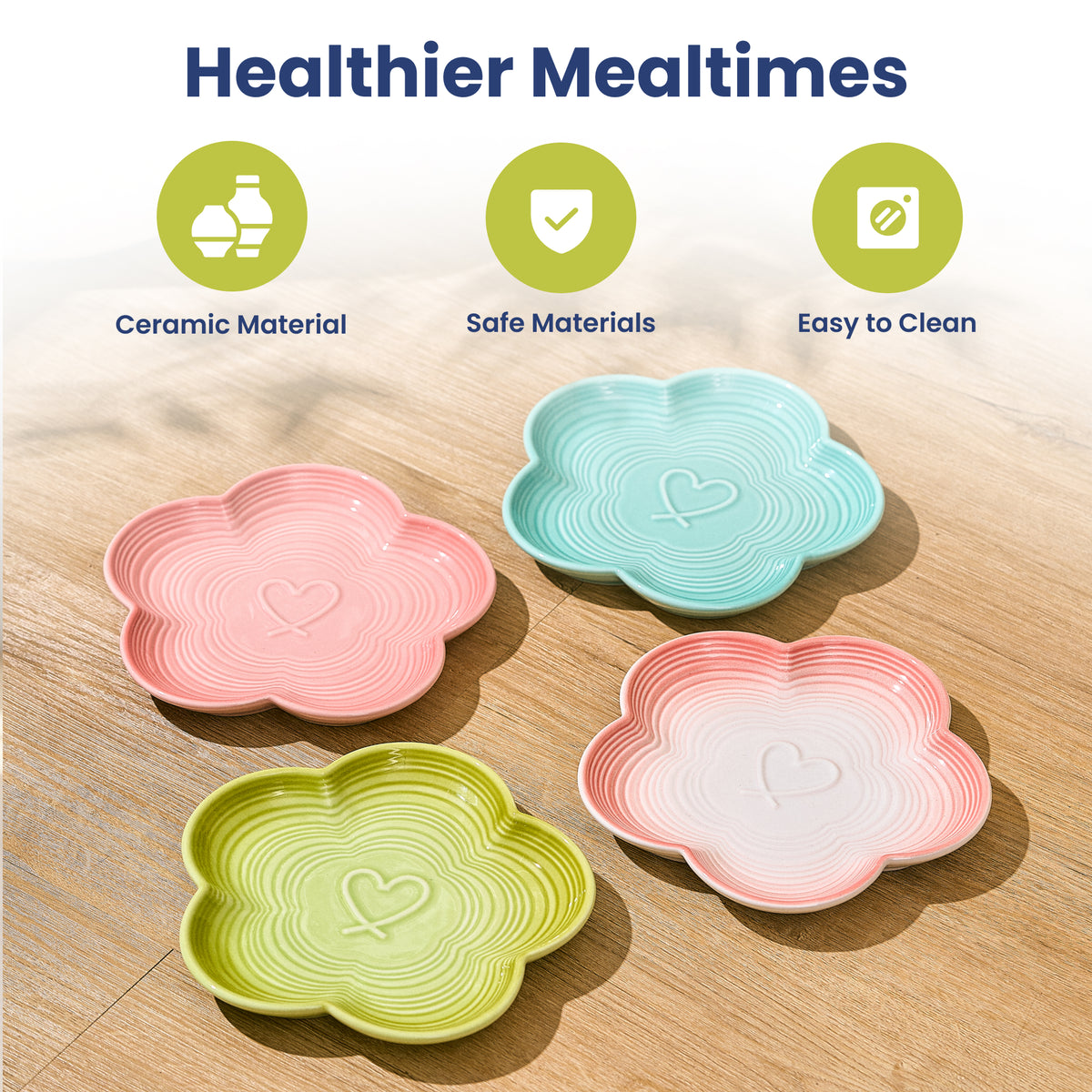 PawsPik® Flower Ceramic Feeding Cat Plate with Raised Bamboo Stand