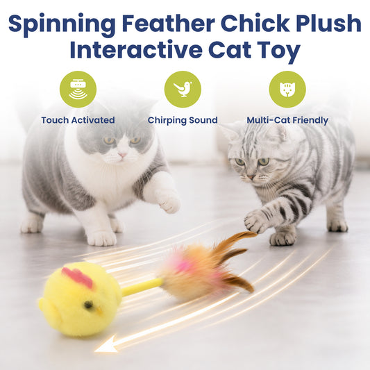 PawsPik® Interactive Spinning Feather Chick Electronic Plush Cat Toy, Yellow