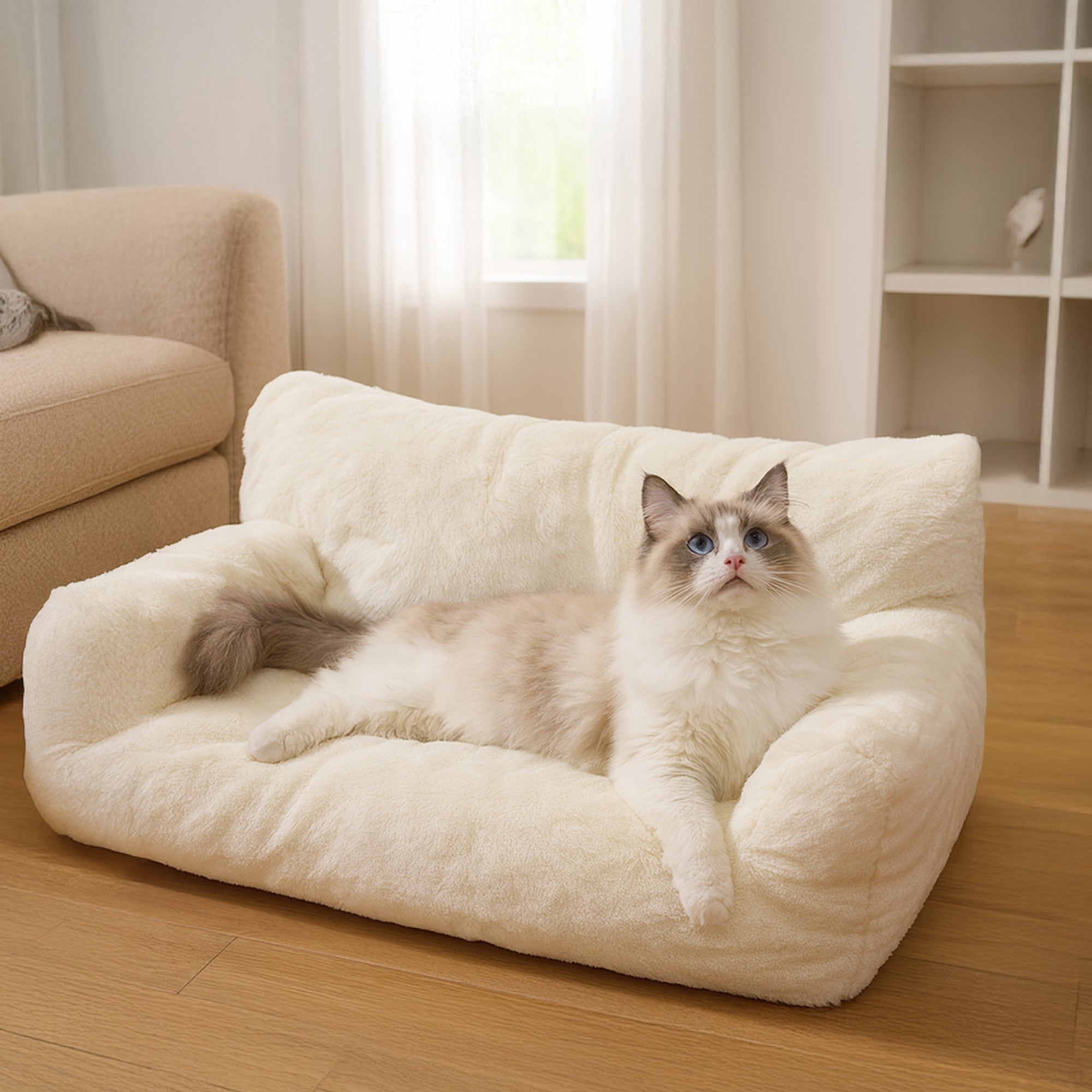 PawsPik® Plush Support Sofa Bed for Dogs & Cats, White