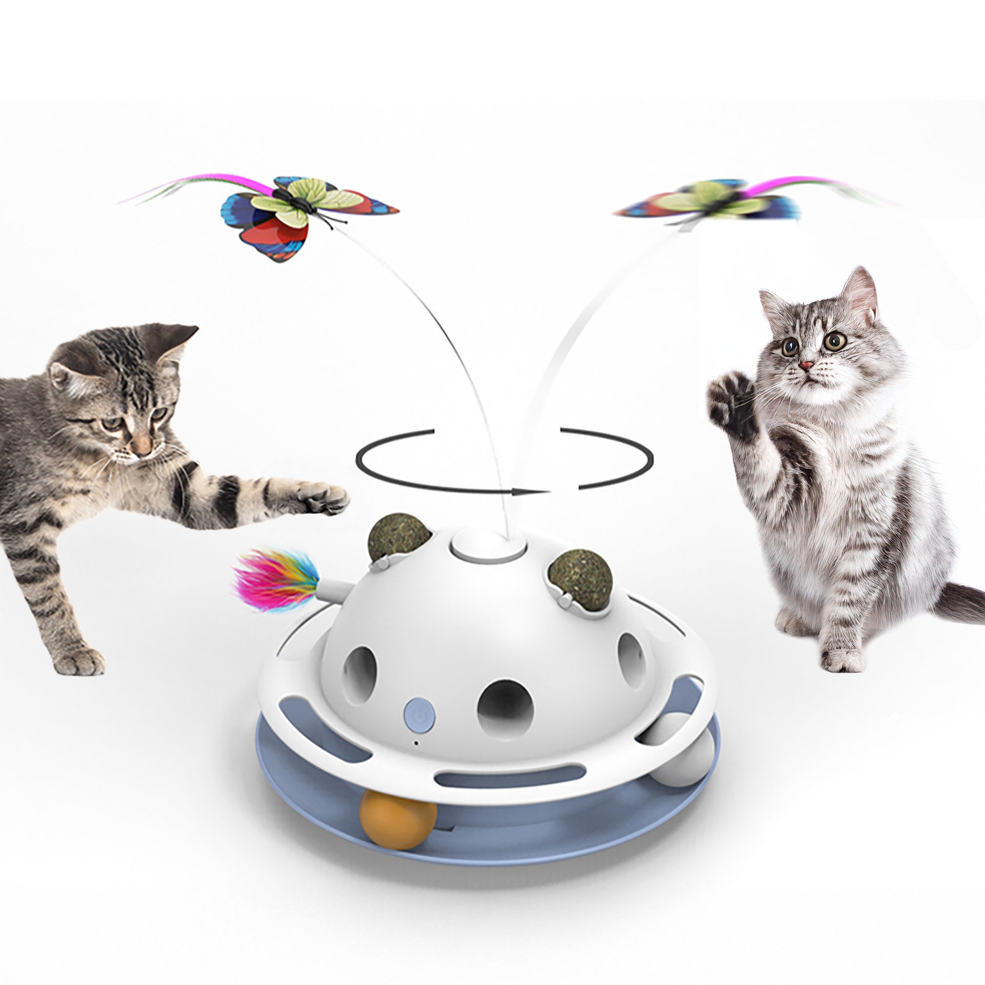 afp interactive cat toy x PawsPik® Feather Frenzy 4-Function Interactive Cat Toy with Catnip Balls,  White