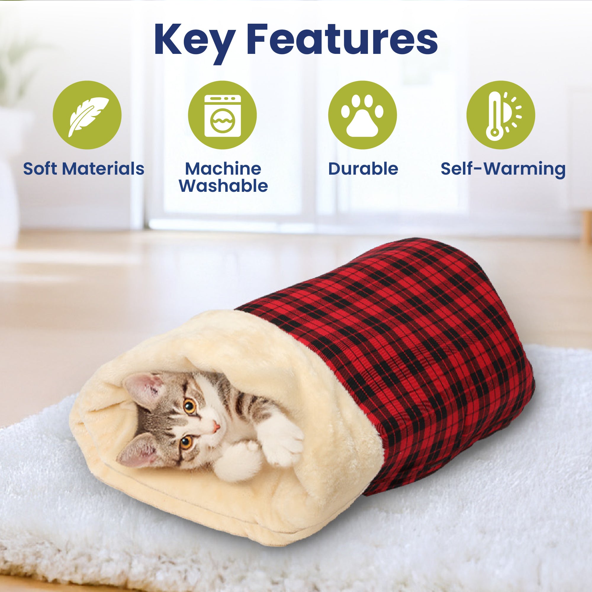 PawsPik® Self Warming Covered Dog & Cat Cave Bed, Small