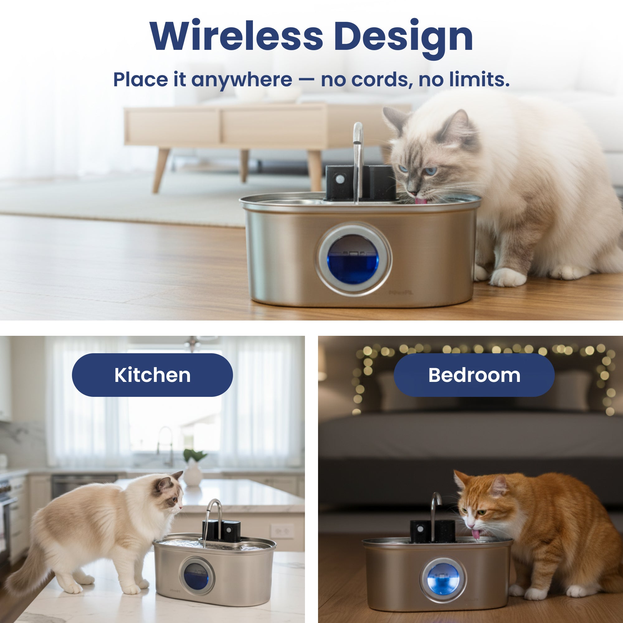 PawsPik® Stainless Steel Battery-Operated Dog & Cat Water Fountain, 3.2-L