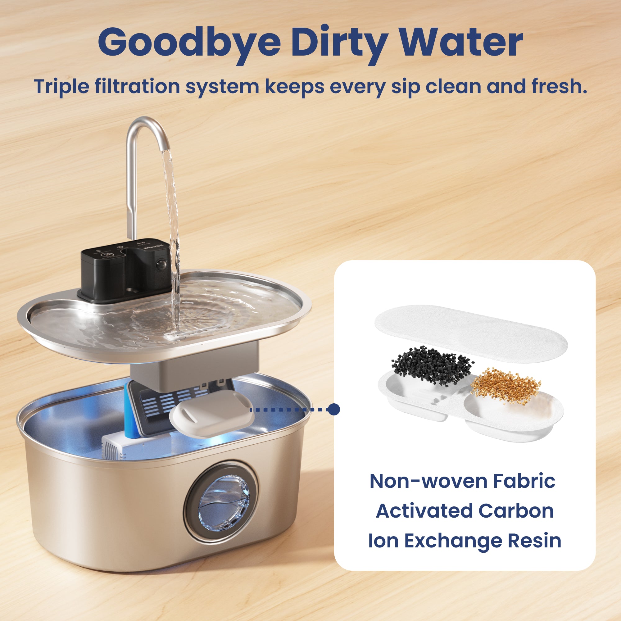 PawsPik® Stainless Steel Battery-Operated Dog & Cat Water Fountain, 3.2-L