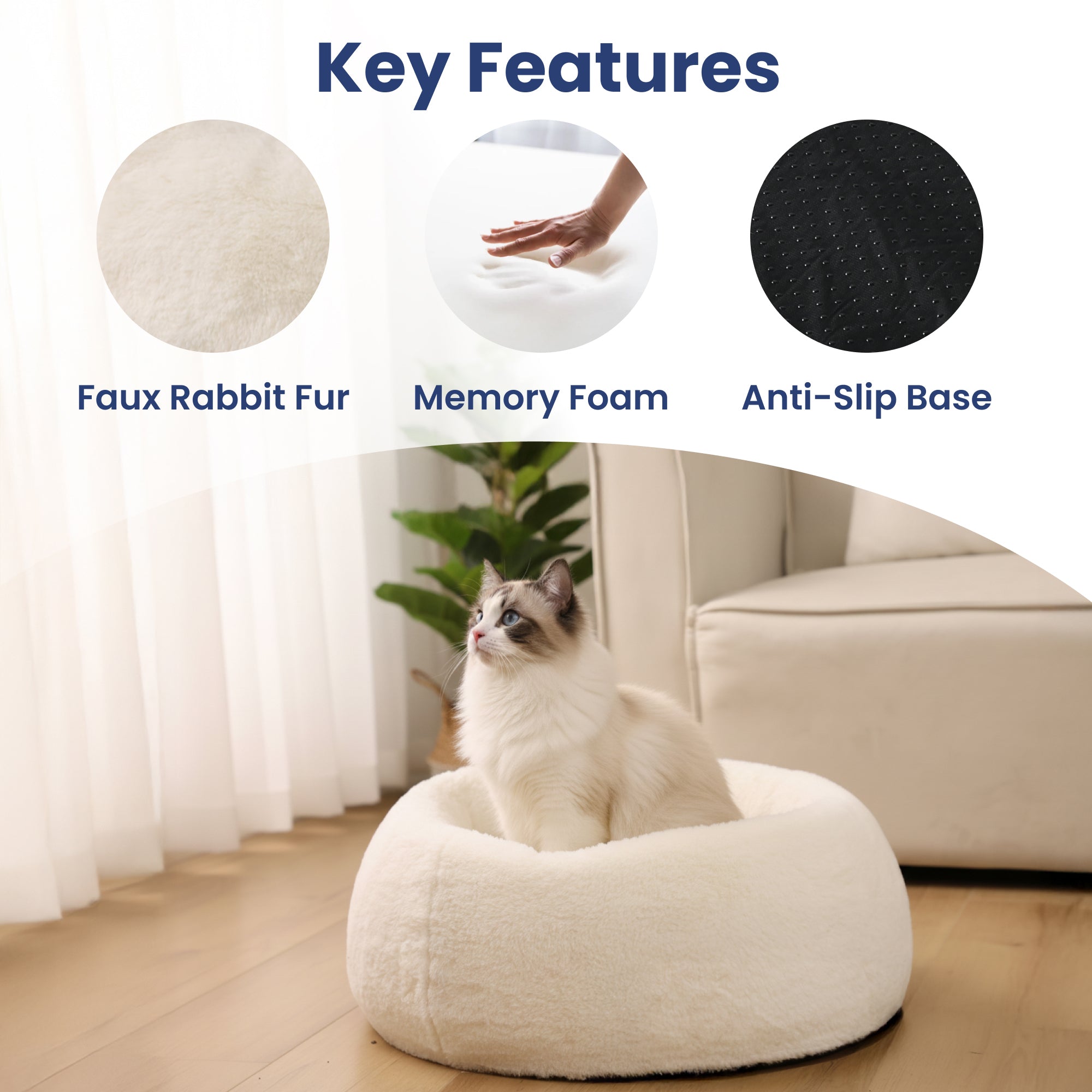 PawsPik® Perfect Comfort Orthopedic Faux Rabbit Fur Memory Foam Cat &