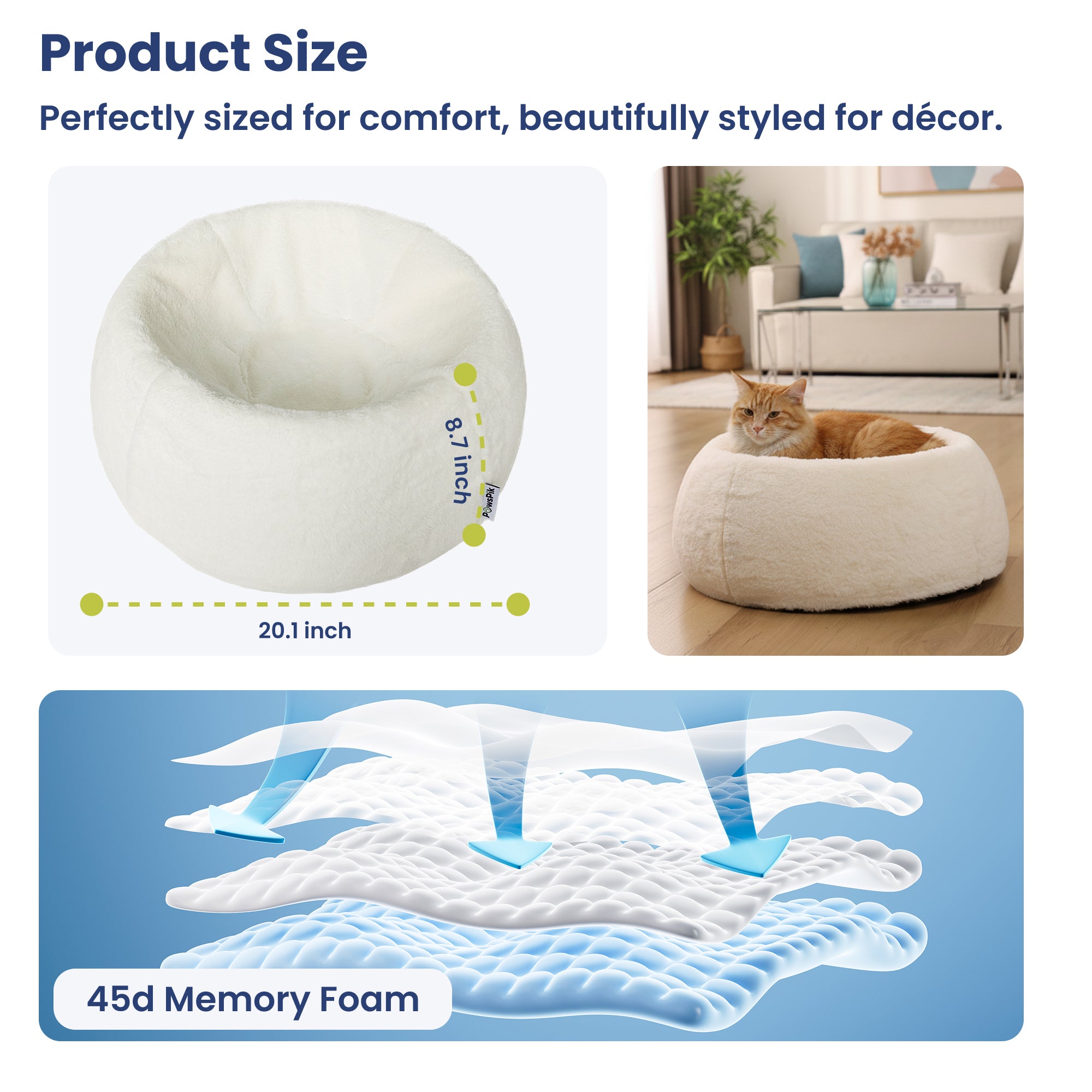 PawsPik® Perfect Comfort Orthopedic Faux Rabbit Fur Memory Foam Cat &