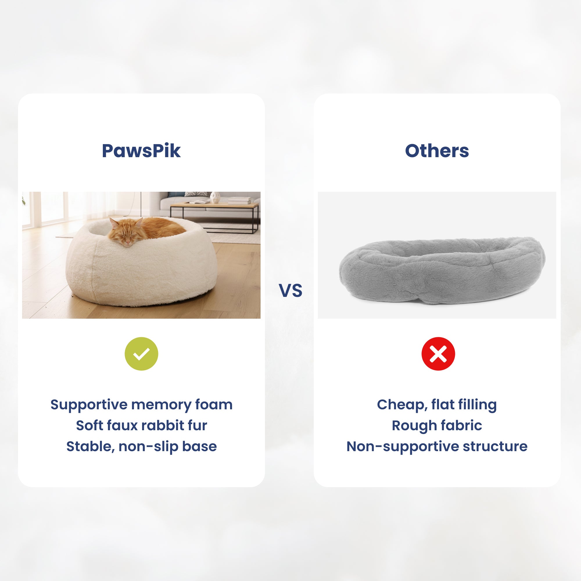 PawsPik® Perfect Comfort Orthopedic Faux Rabbit Fur Memory Foam Cat & Small Dog Bed