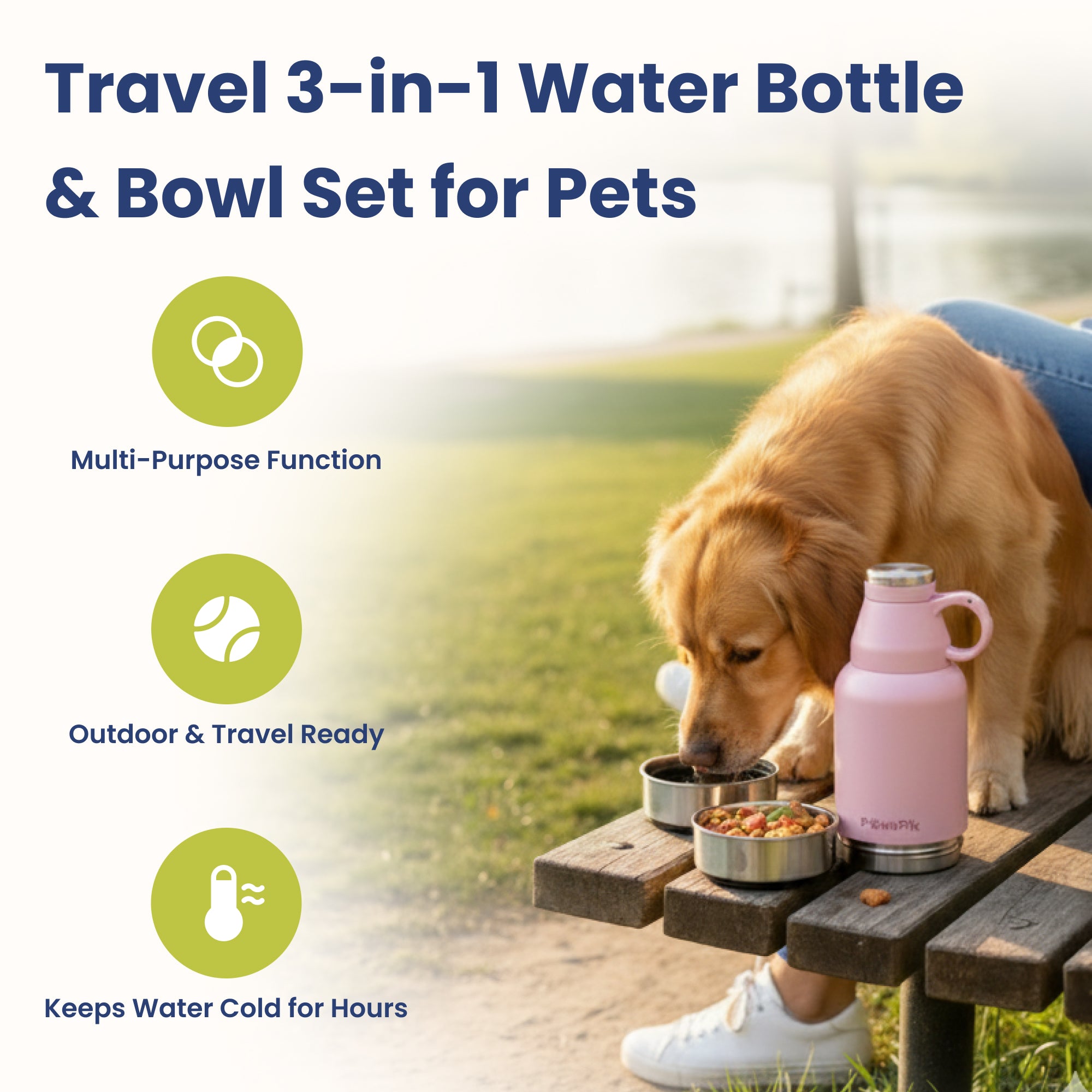 PawsPik® Travel 3-in-1 Dog Water Bottle & Bowl Set