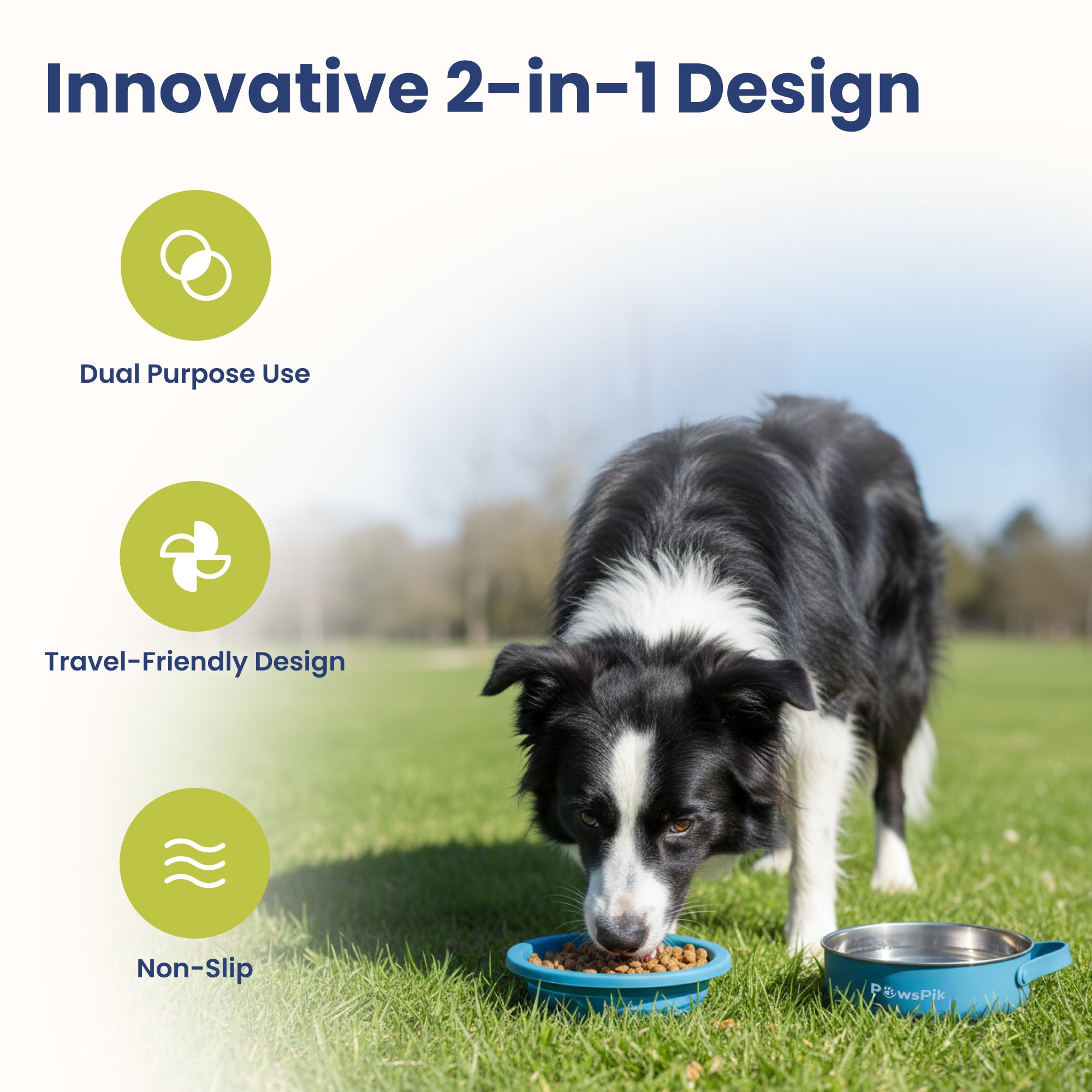 PawsPik® 2-in-1 18/8 Stainless Steel & Silicone Dog & Cat Travel Bowl