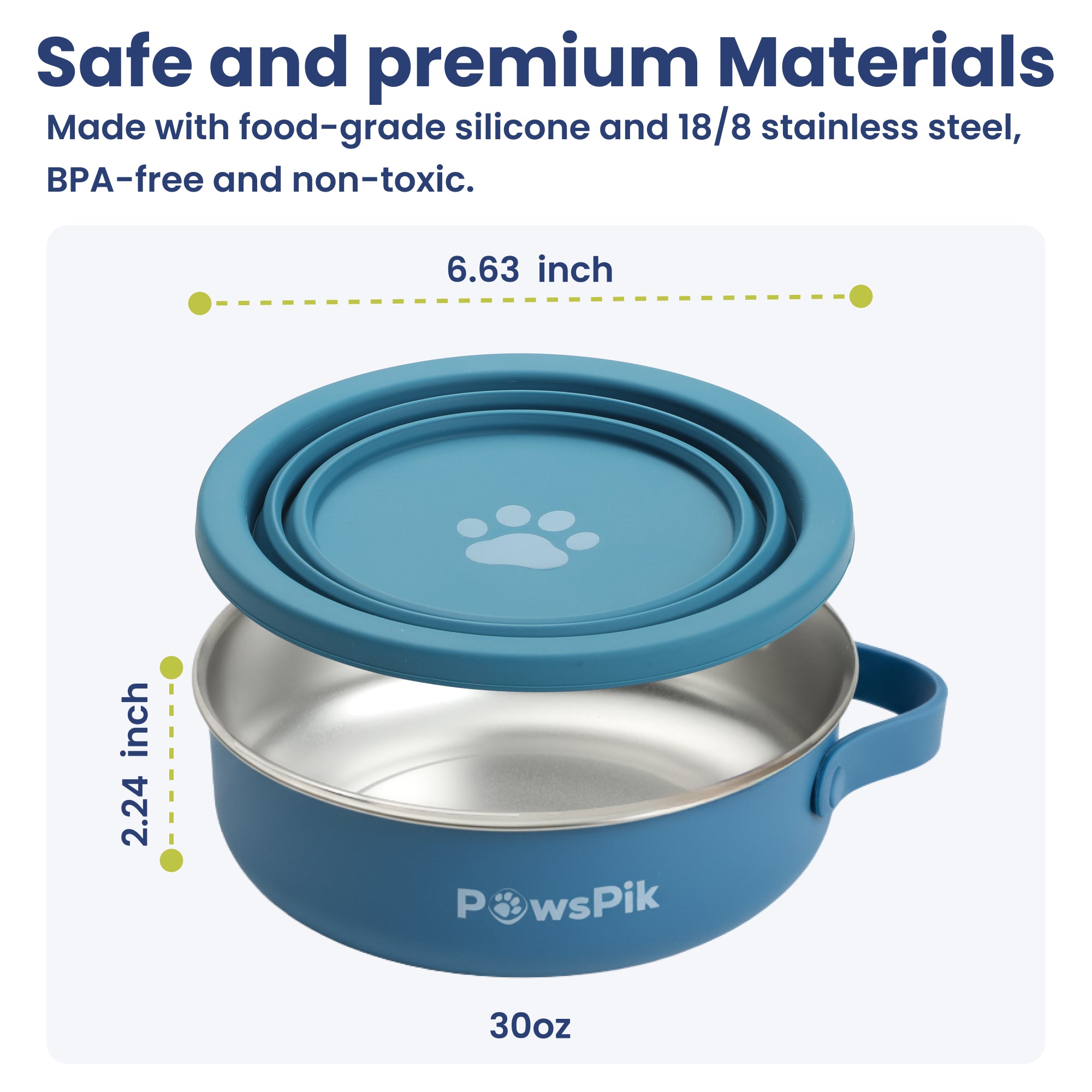 PawsPik® 2-in-1 18/8 Stainless Steel & Silicone Dog & Cat Travel Bowl