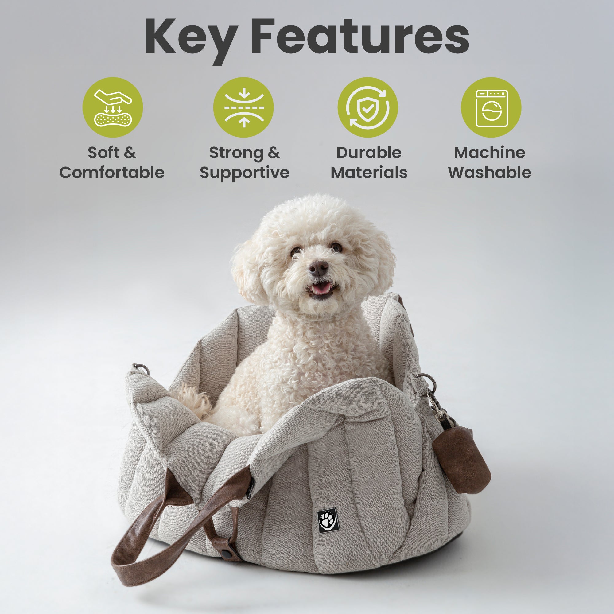 PawsPik® Tote-Style 3-in-1 Pet Carrier, Travel Bed & Car Seat, Sandstone, Medium